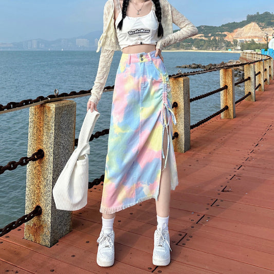 Gradient Macaron Denim Skirt