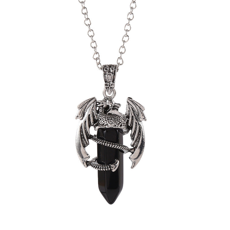 Natural Crystal Flying Dragon Pendant Necklace