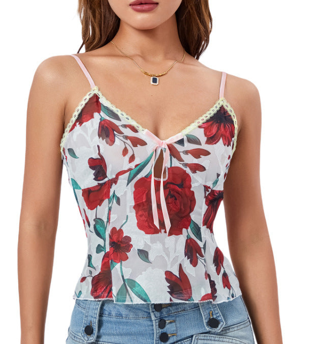 Floral Spaghetti-strap Camisole Top