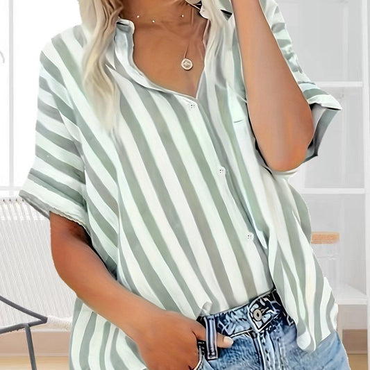 Fashion Elegant Comfortable Button Striped Plus Size Summer Shirt