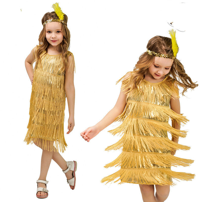 Childrens Retro Latin Dance Tassel Dress