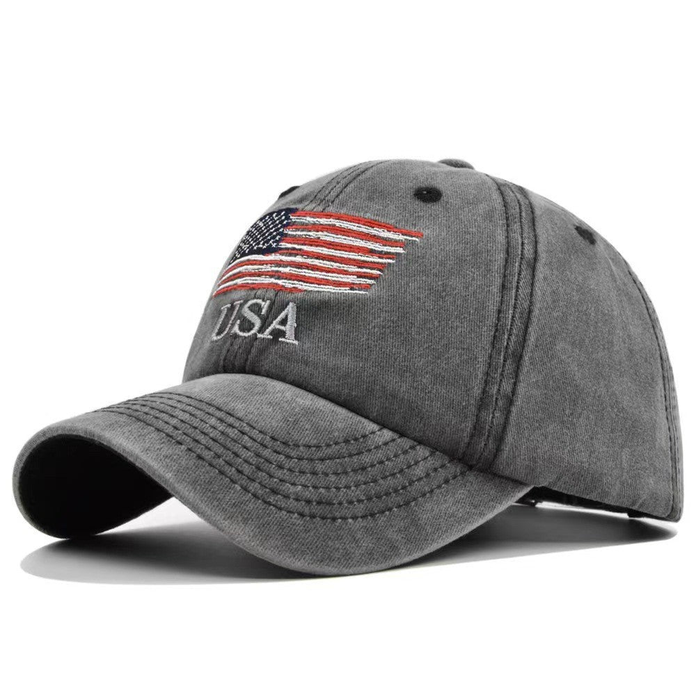 Washed Distressed USA Baseball Peaked Cap