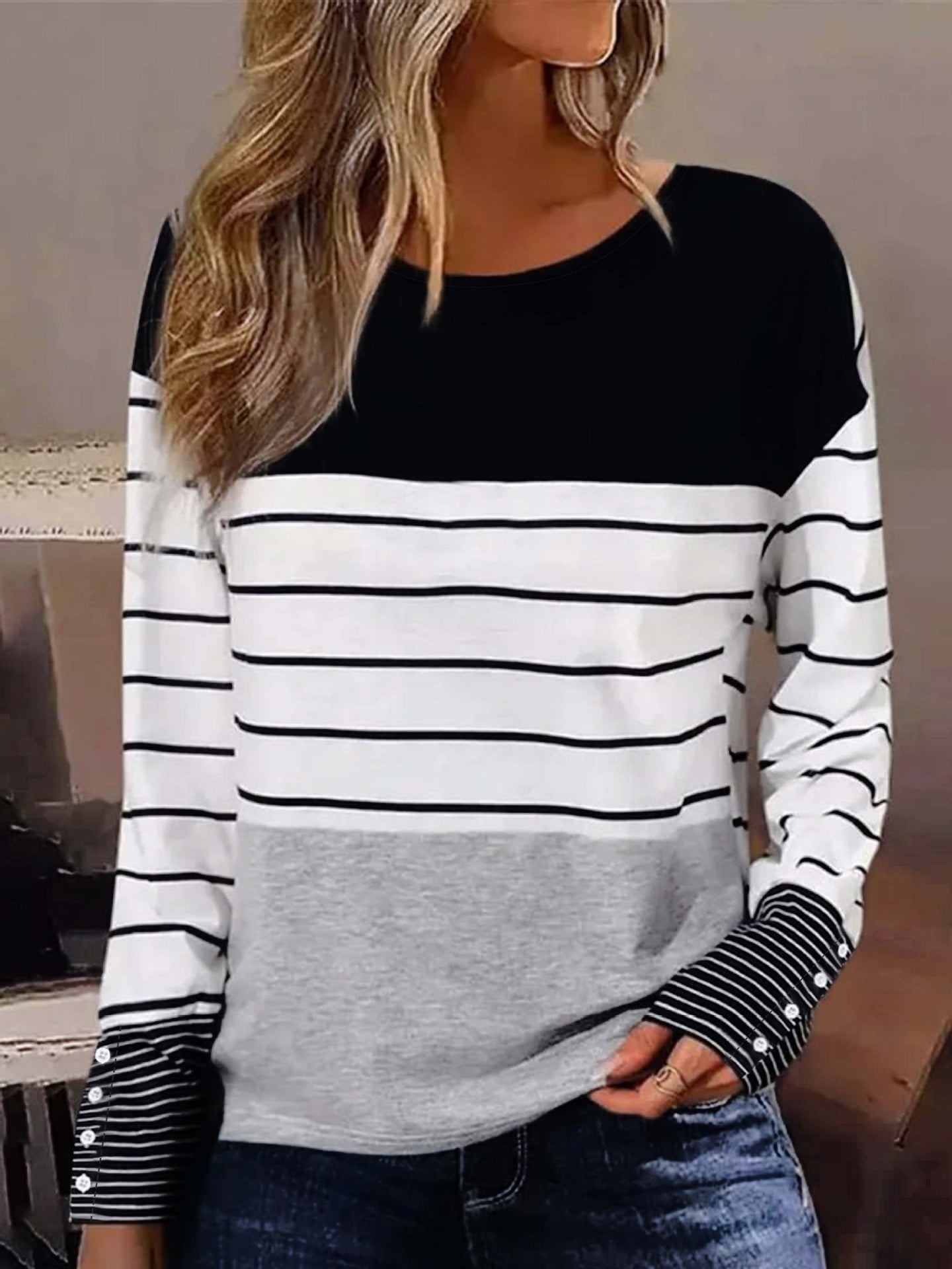 Casual Round Neck Long Sleeve Shirt