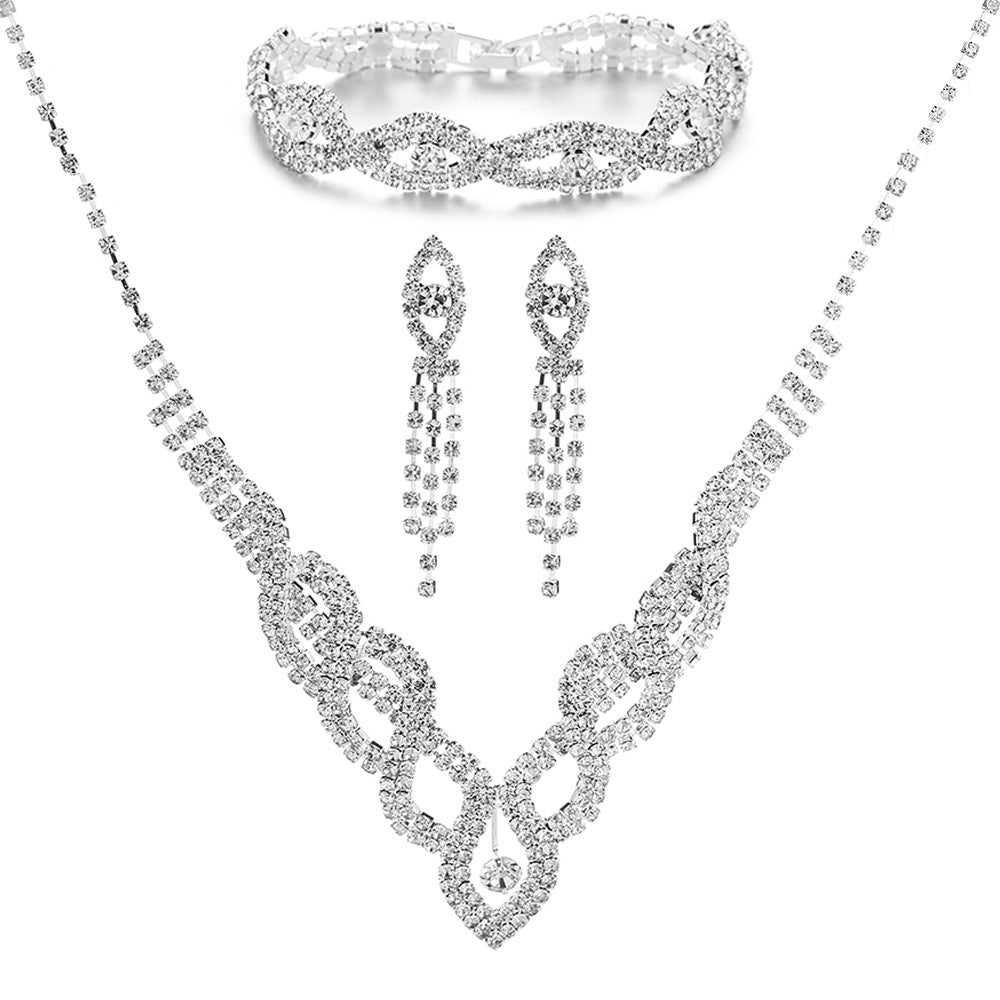 Rhinestone Necklace Three-piece Set