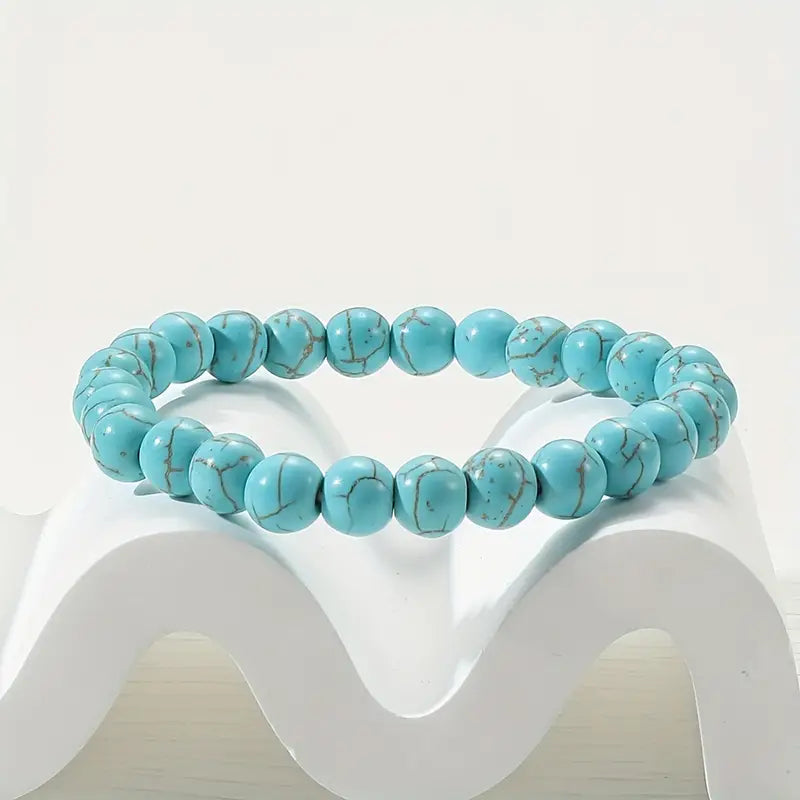 Turquoise Round Stone Beaded Bracelet.