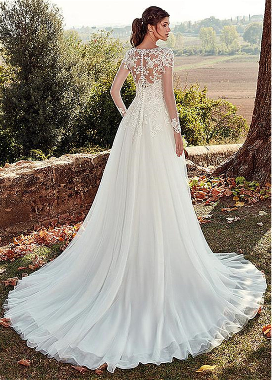 High U-neck Lace Wedding Dress