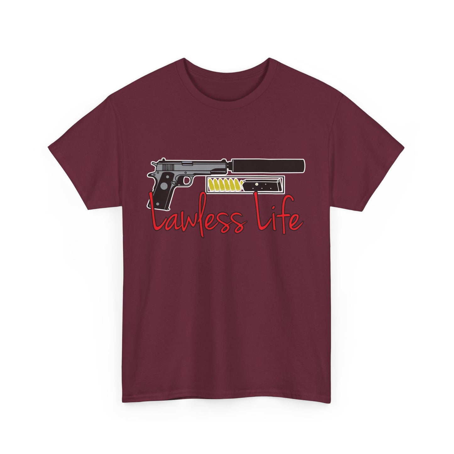 Lawless Life Silencer Pistol. Heavy Cotton T-Shirt