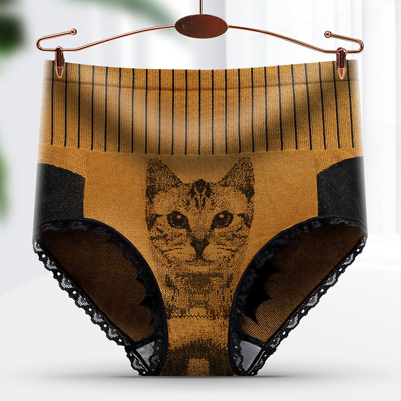 Cat Print Seamless Ladies High Waisted Tuck Pants