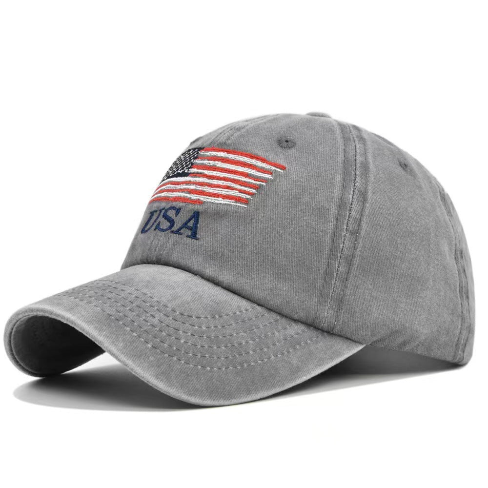 Washed Distressed USA Baseball Peaked Cap