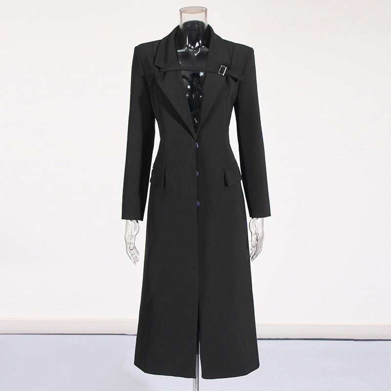 Commute Buckle Design Long Suit Jacket