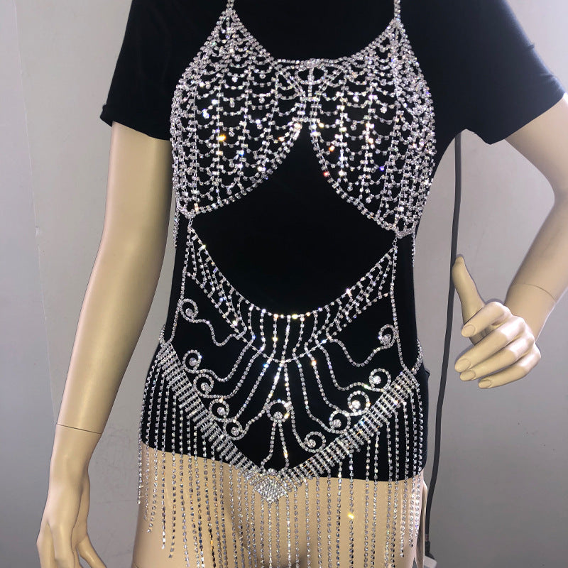 Fringed Rhinestone Bodysuit Body Chain