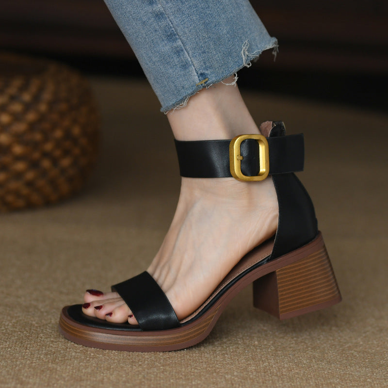 British Strap Chunky Heel Sandals