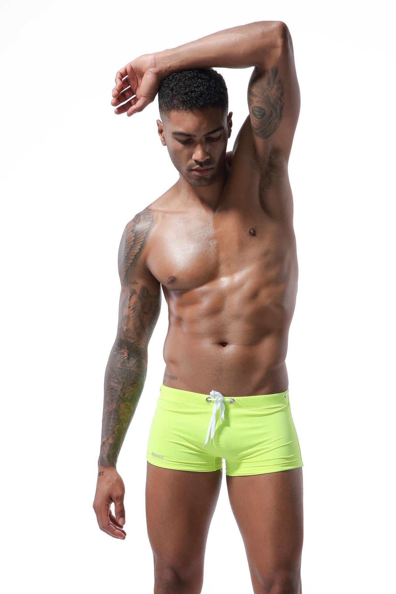 Men's Low Waist Tie Boxer Swim Shorts