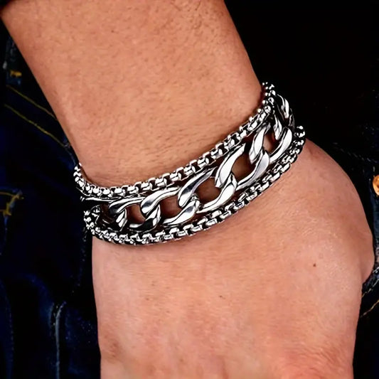 Multilayer Cuban Chain Bracelet.