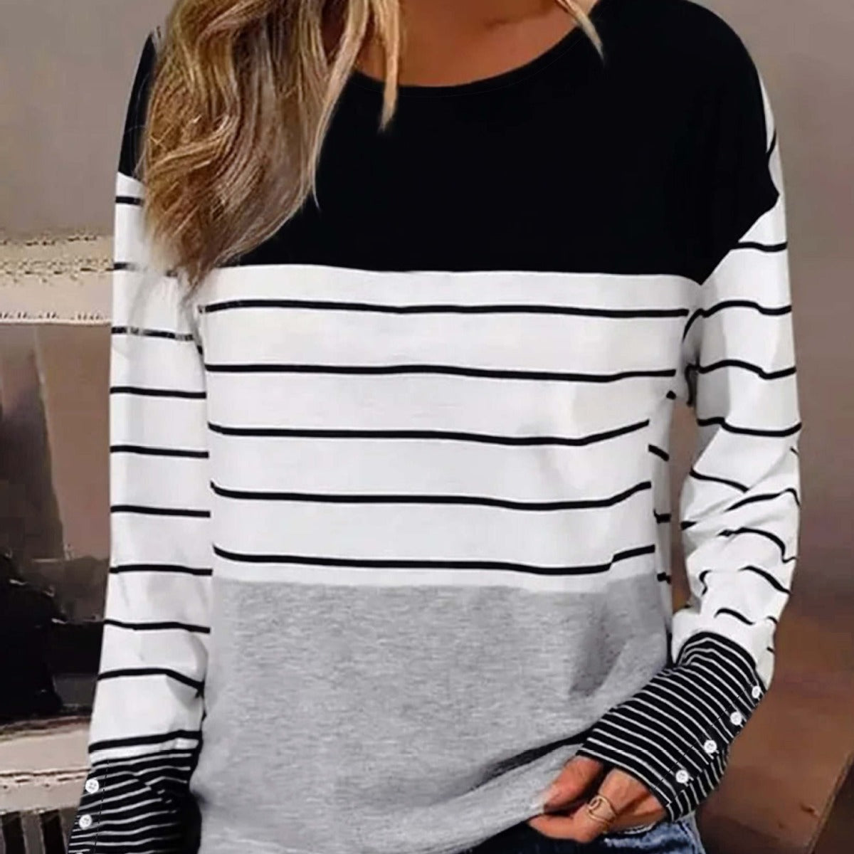 Casual Round Neck Long Sleeve Shirt