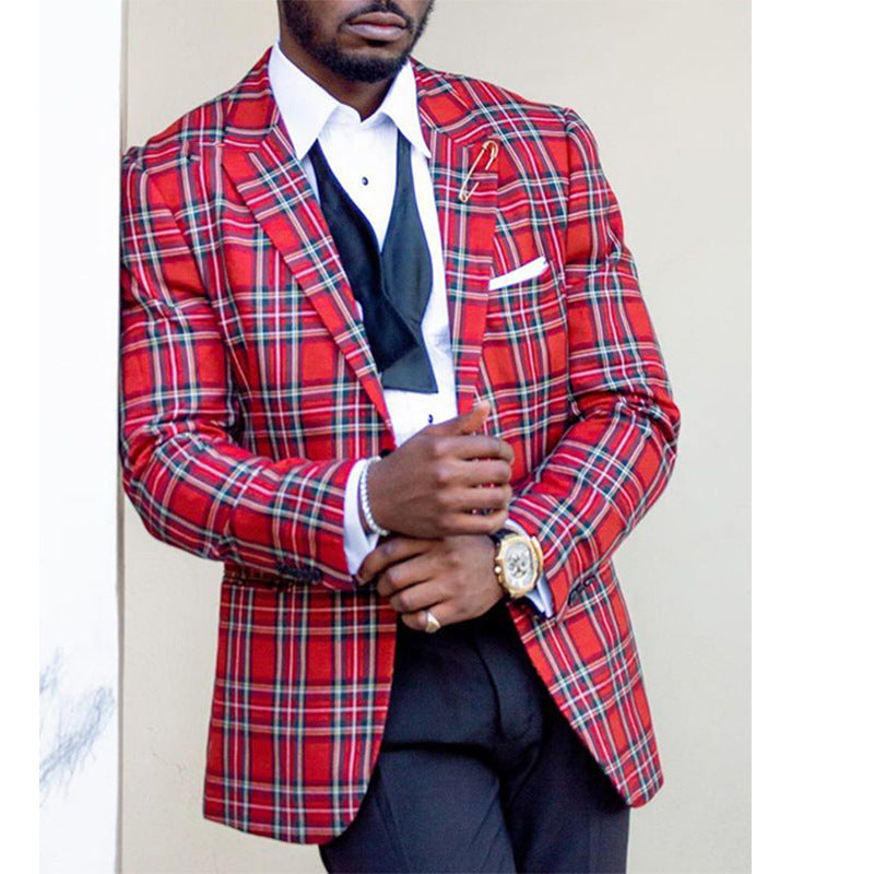 Single Row Two Button Plaid Blazer