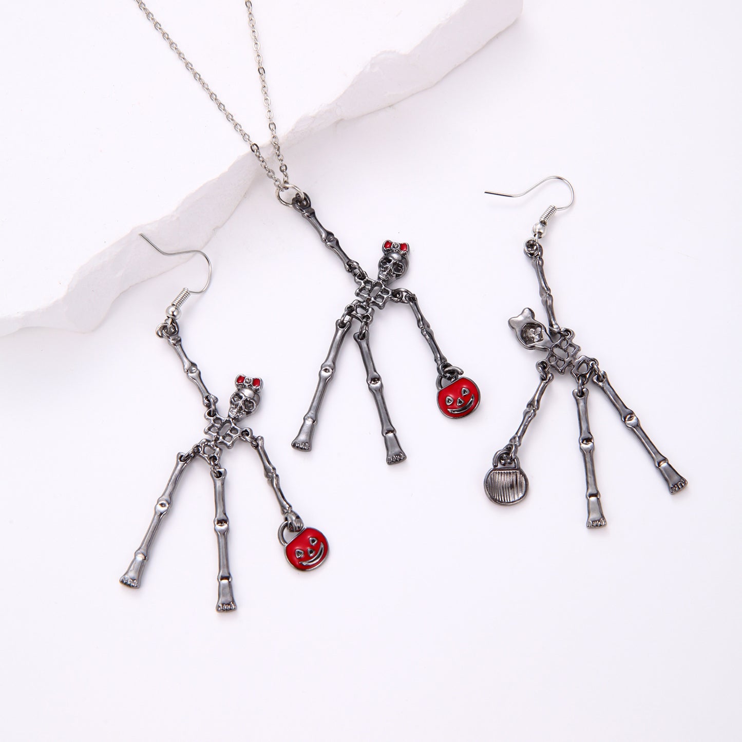 3pcs Halloween Skeleton Earrings and Necklace Set