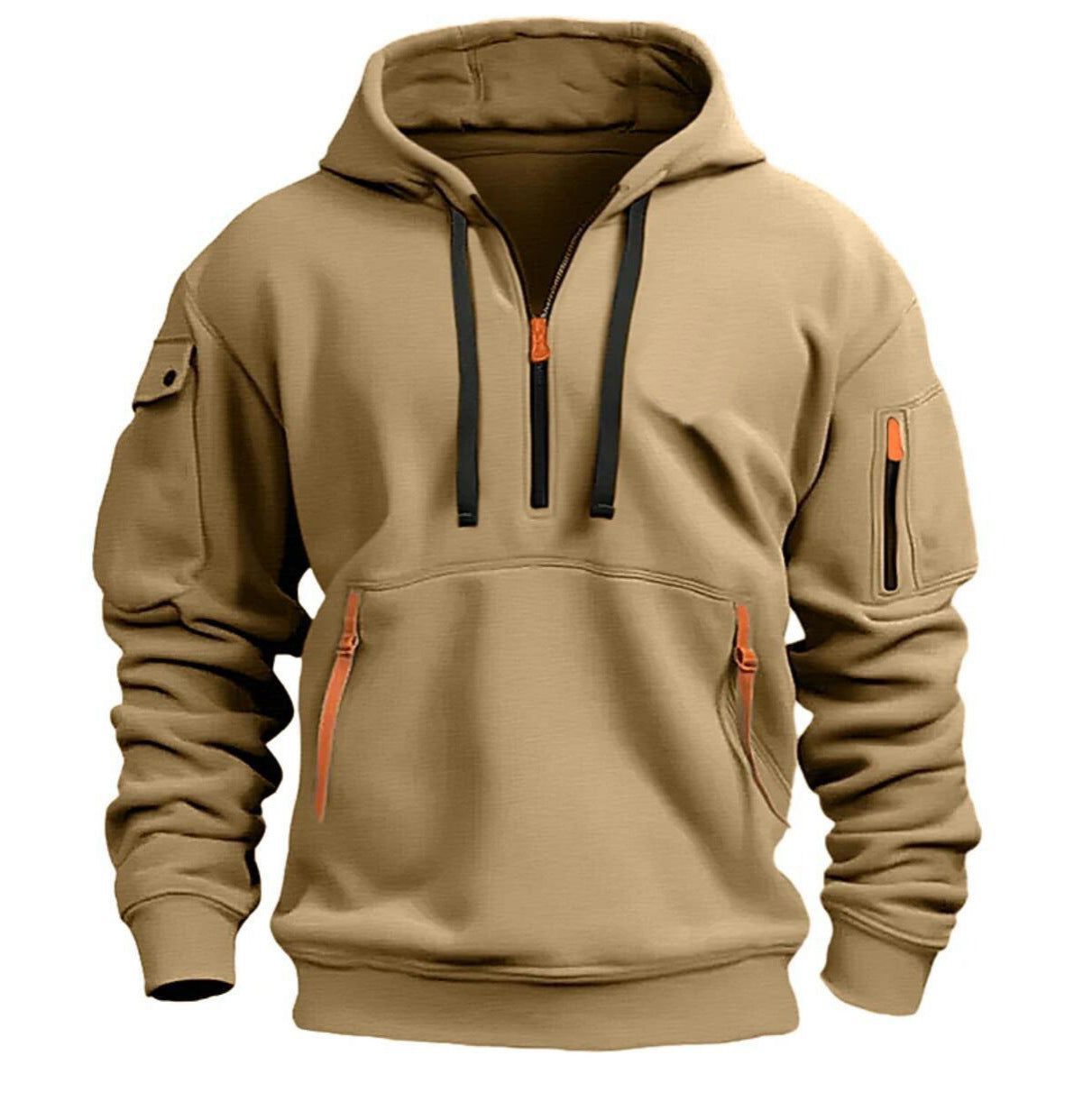 Zip Multi-pocket Pullover Hoodie