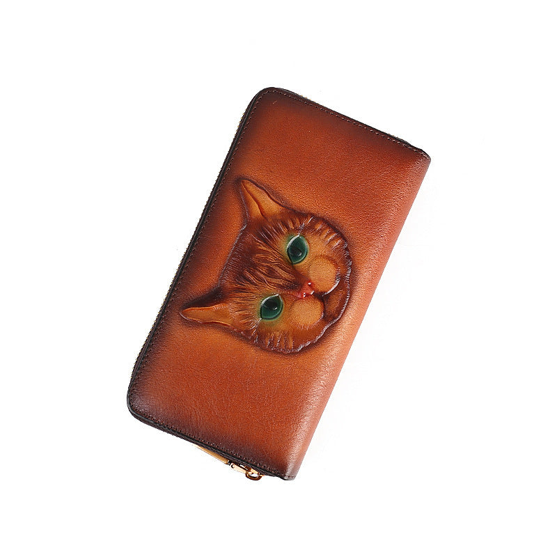 Genuine Leather Cat Embossed Multi-card-slot Card Holder