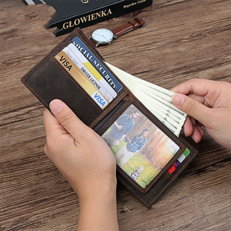 Men's Top Layer Crazy Horse Skin Multifunction Wallet