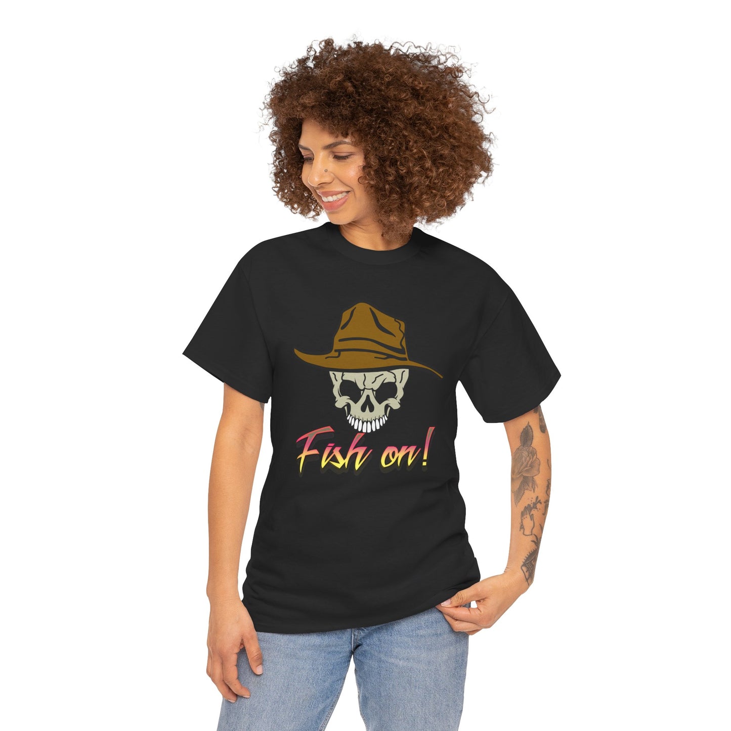 Fish on Skull. Heavy Cotton T-Shirt