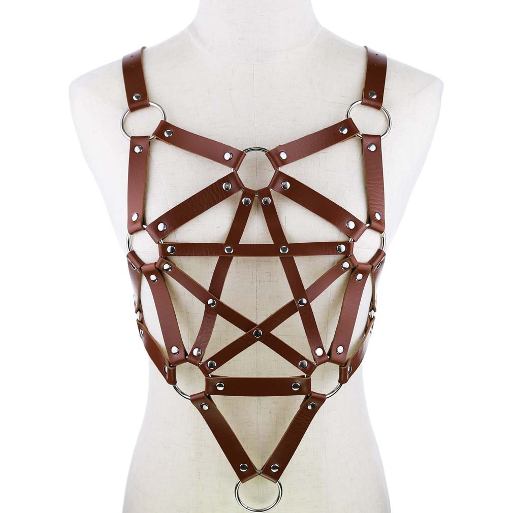 Pentagram leather body harness