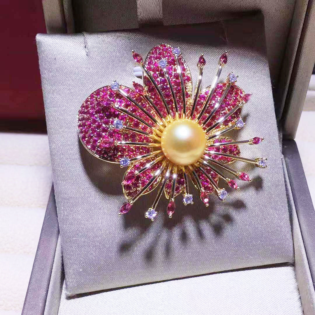 Floral Color Zircon Brooch