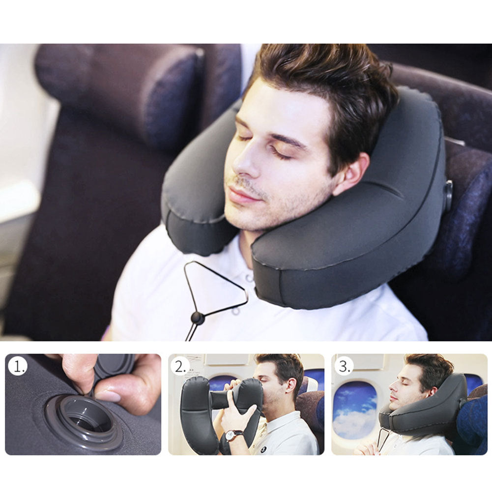 Hooded Travel Pillow H Shaped Inflatable Neck Pillow