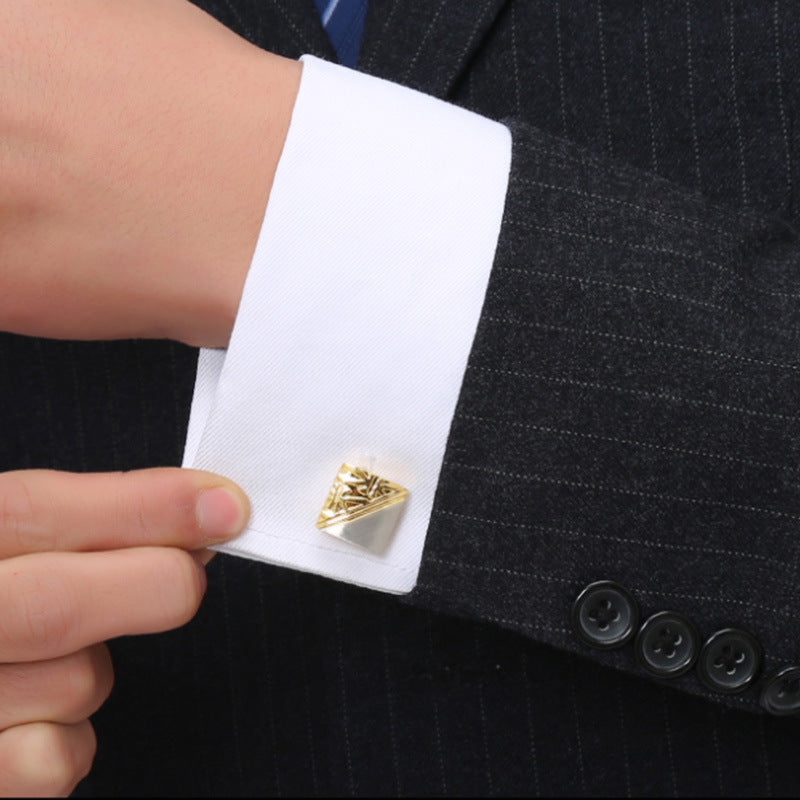 Square Pattern Gold And Silver Cufflinks