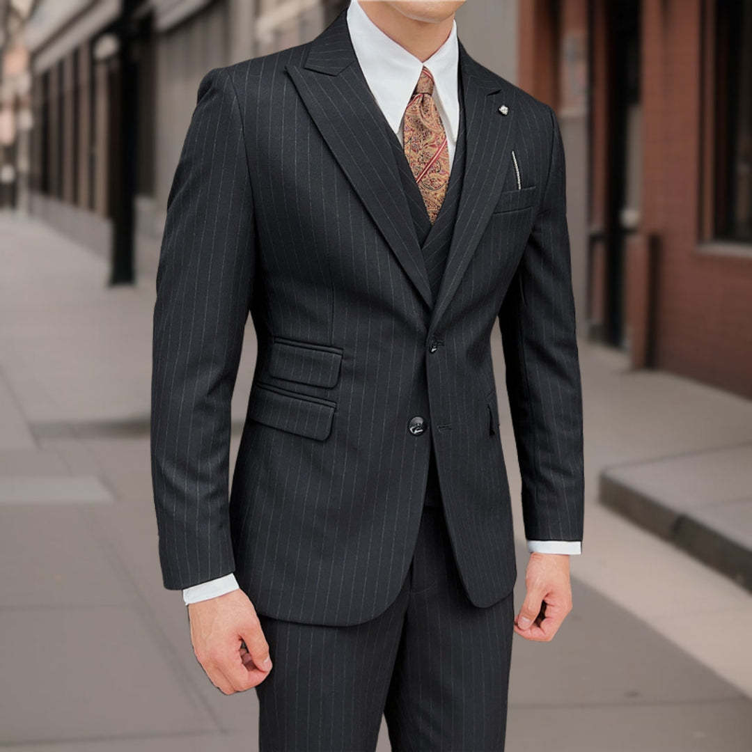 British Slim-fitting Double Button Striped Suit Three-piece Suit