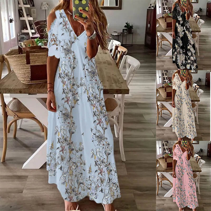 Summer Floral Short Sleeve Printed Bohemian Dress