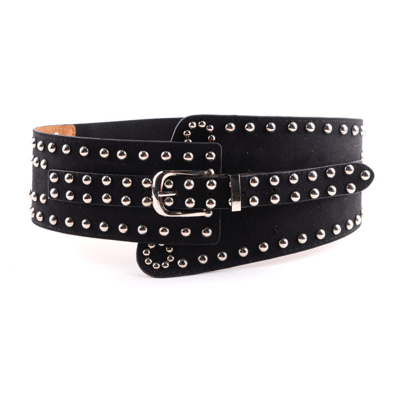 Rivet Elastic Wide Waistband Fashion Belt