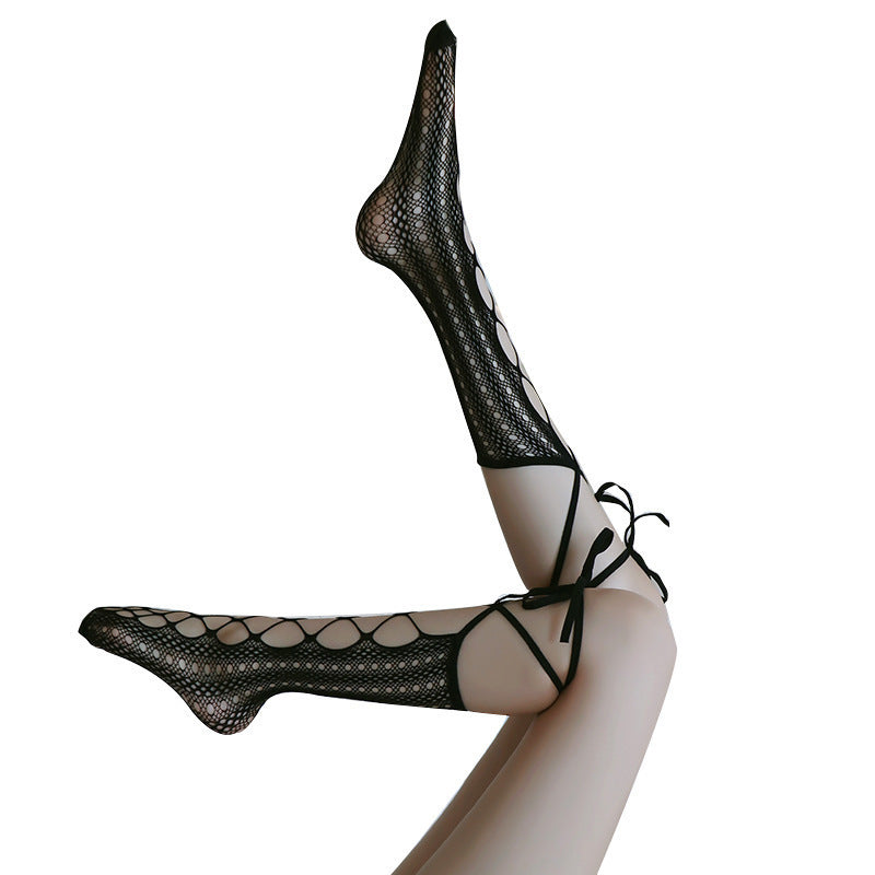 Lace Up Hollow Mesh Stockings