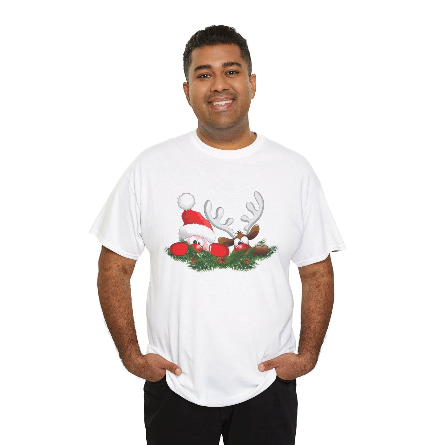 Peeking Santa. Heavy Cotton T-Shirt