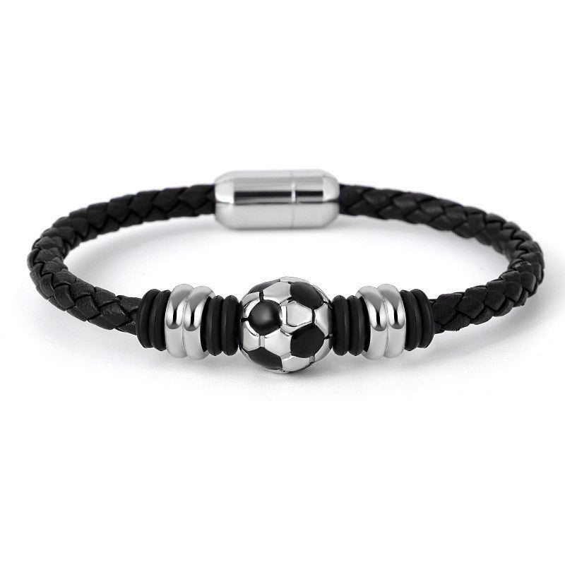 Stainless Steel / Leather Football Bracelet