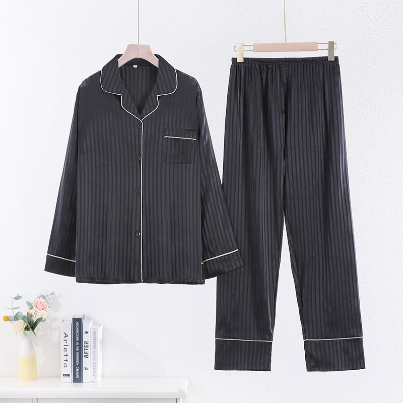 Casual Long Sleeve Artificial Silk Camisole Striped Homewear Suit