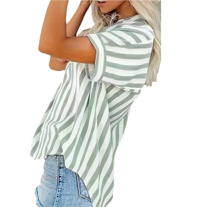 Fashion Elegant Comfortable Button Striped Plus Size Summer Shirt