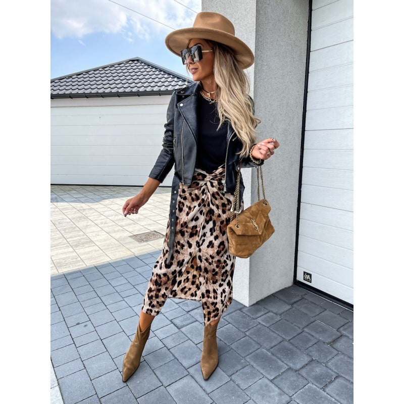 Split Leopard Print A- Shaped Skirt