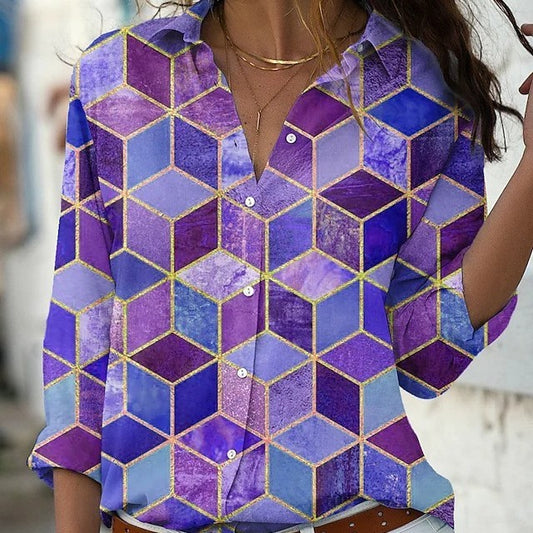 Geometric Pattern Long-sleeved Blouse