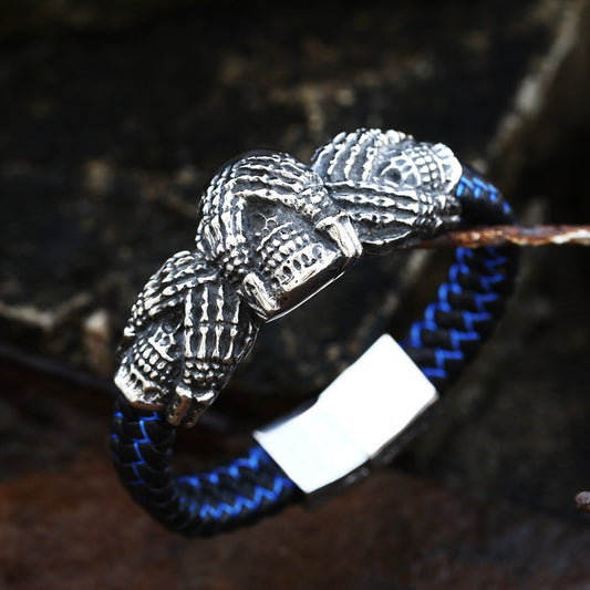 Stainless Steel Skull Leather Bracelet