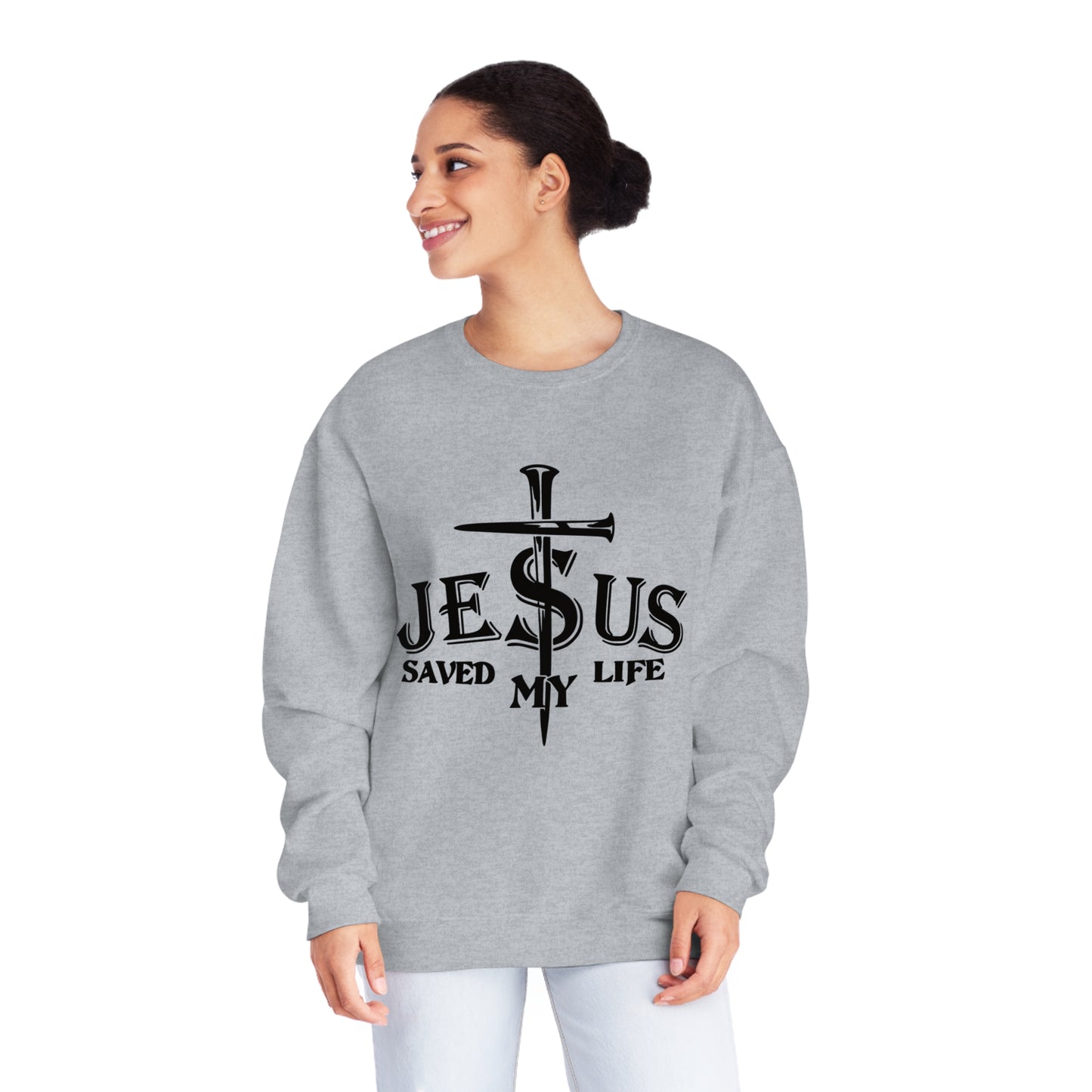 Jesus Saved My Life, Unisex NuBlend® Crewneck Sweatshirt