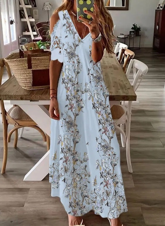 Summer Floral Short Sleeve Printed Bohemian Dress