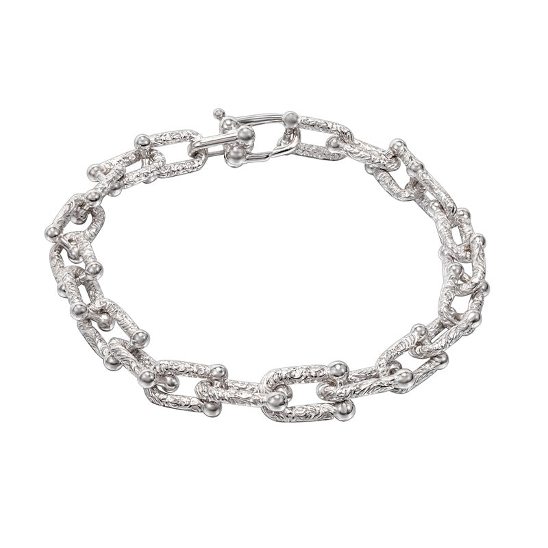 S925 Sterling Silver Textured U-shaped Bracelet