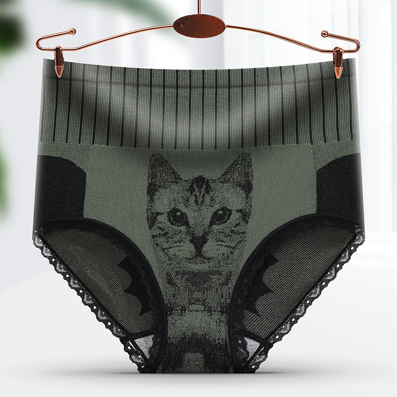 Cat Print Seamless Ladies High Waisted Tuck Pants