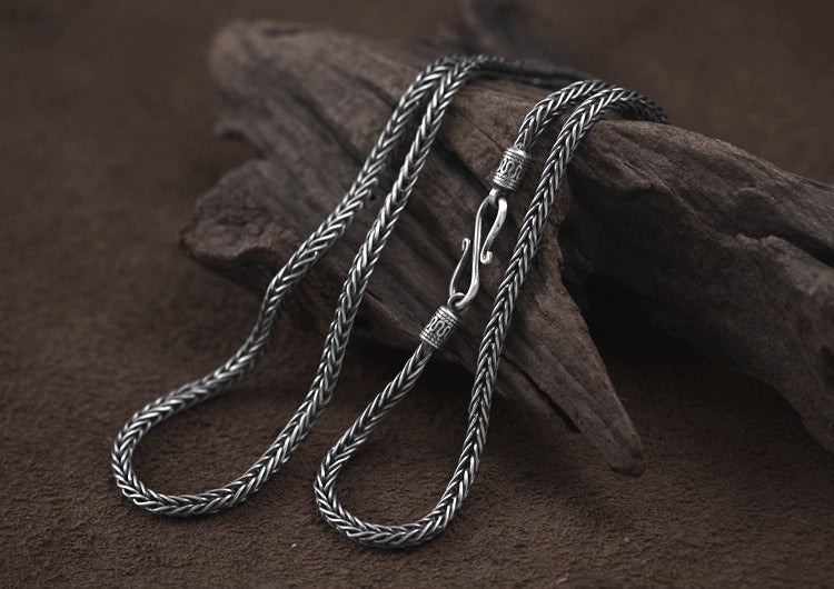 990 Pure Silver Men's Snake Bones Chain Necklace