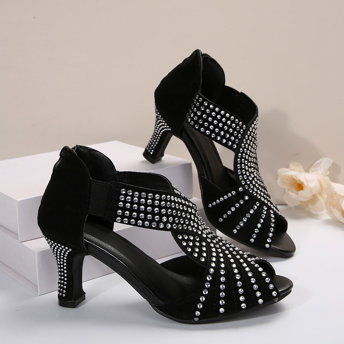 Rhinestone High-heeled Peep Toe Sandals