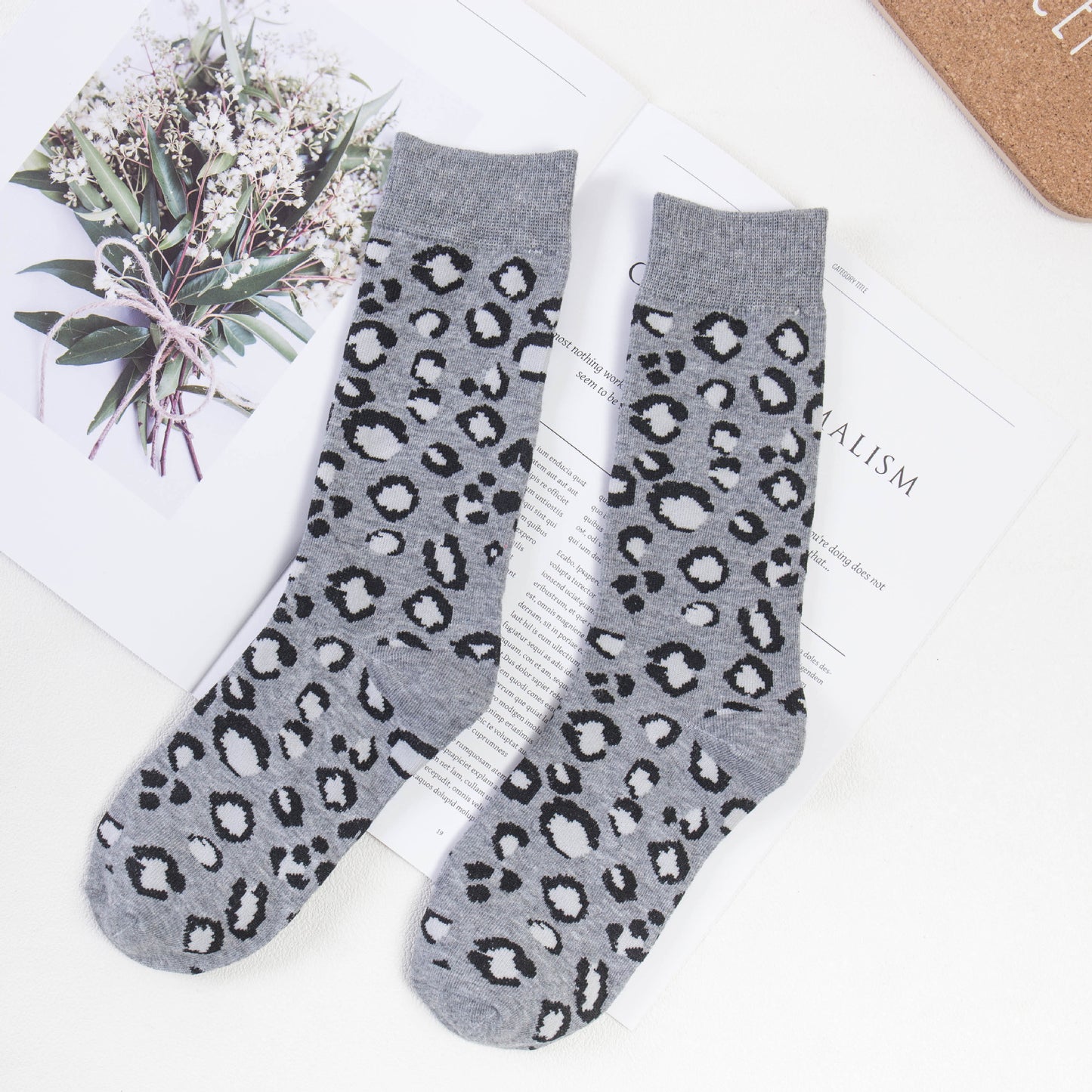 Cotton Leopard Print Tube Socks