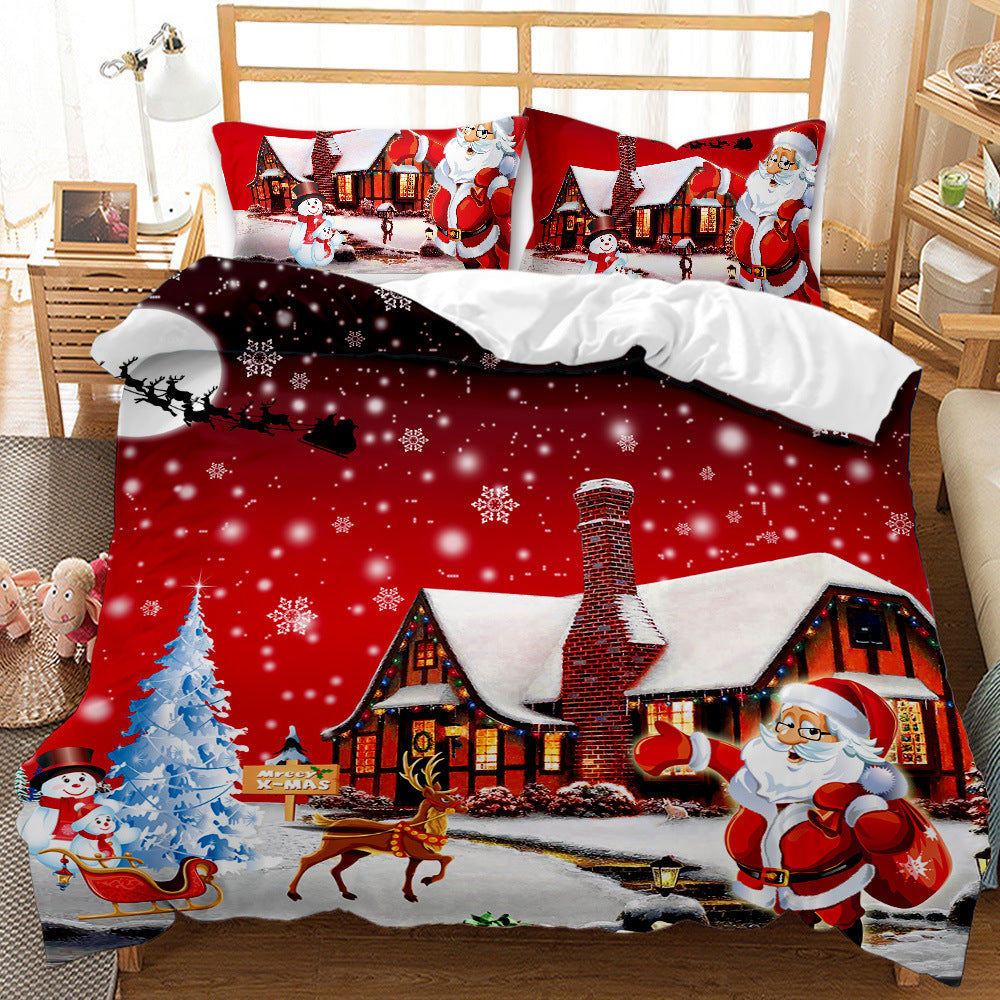 Christmas 3D Digital Print Ground Bedding Three-piece Set