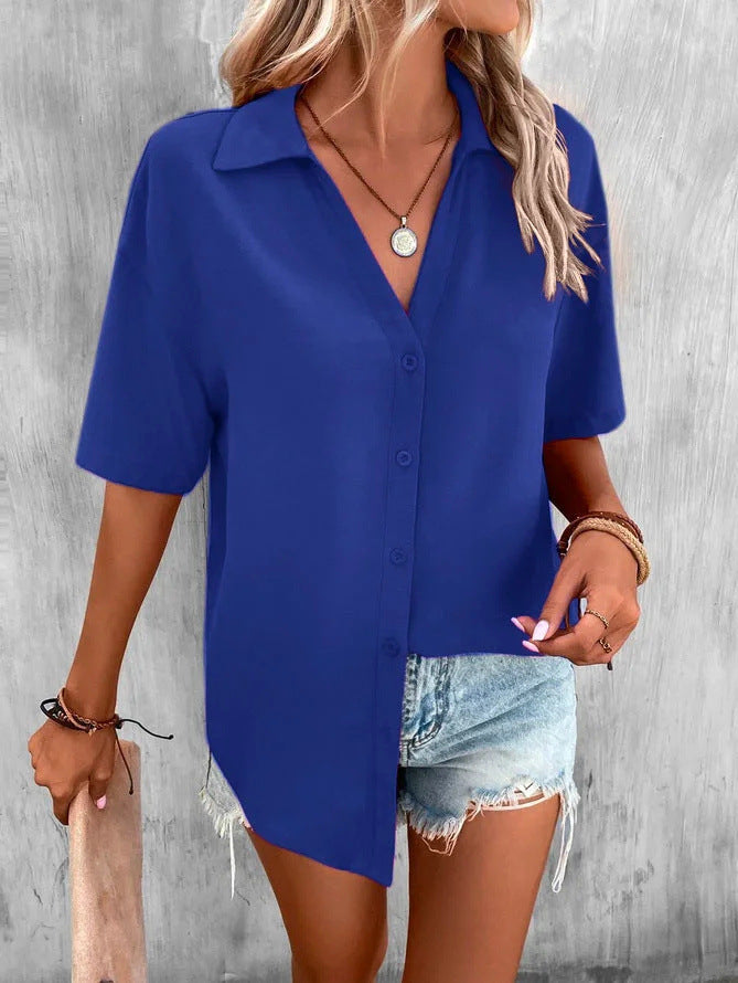 Pure Color V-neck Shirt