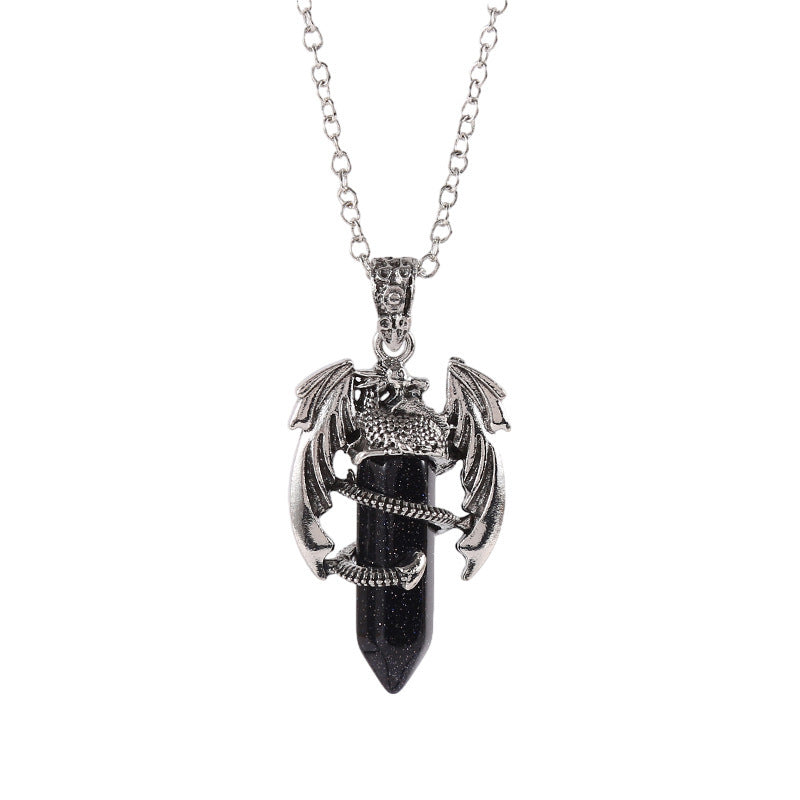 Natural Crystal Flying Dragon Pendant Necklace